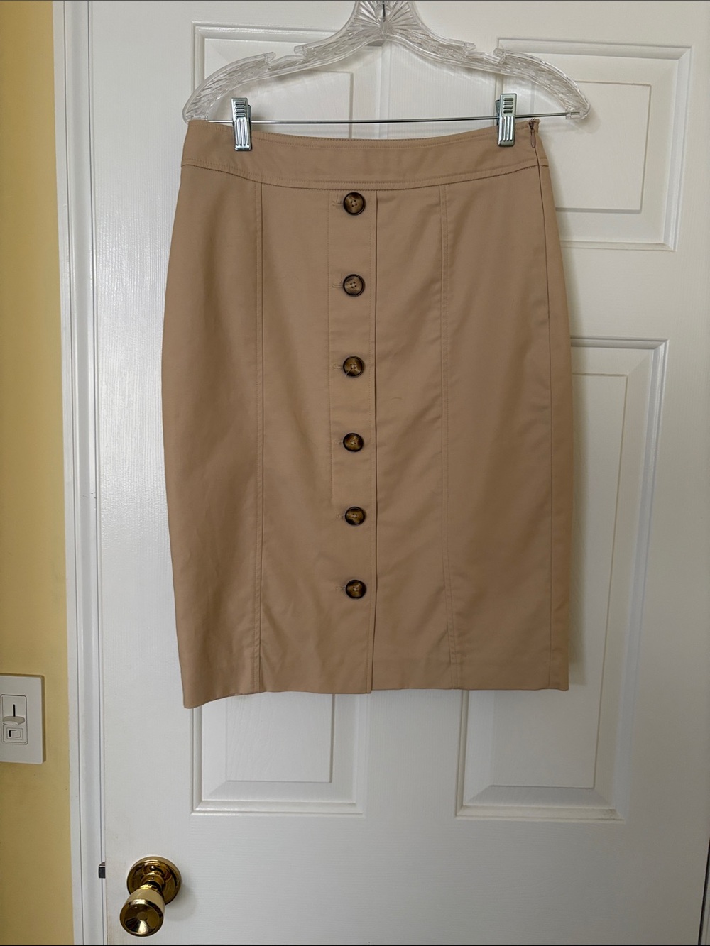 Rafaella Tan Button-Front Pencil Skirt